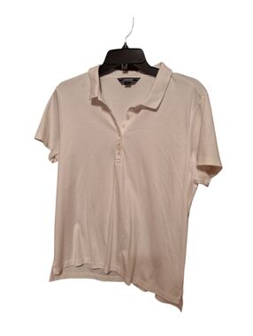 Lands End 100% PIMA Cotton WHITE POLO Shirt Ladies XL Petite Preppy Resortwear